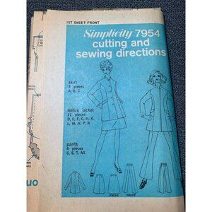 Vintage Simplicity 7954 Sewing Pattern For Skirt Nehru Jacket Size 8 1960s uncut